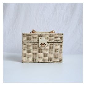 Girls Chain Handmade Rattan Bag (Color: Beige)