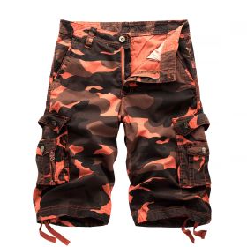 Mens Relaxed Camouflage Camo Cargo Shorts (Color: Red, size: 30)