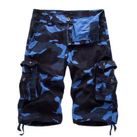 Mens Relaxed Camouflage Camo Cargo Shorts (Color: Blue, size: 36)