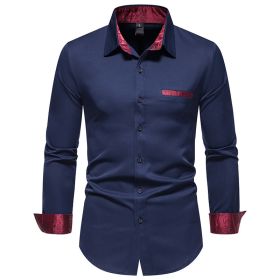 Men's Casual Long Sleeve Dress Shirt Regular Fit Button Down Shirts (Color: Navy Blue, size: 2XL)