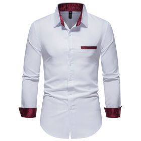 Men's Casual Long Sleeve Dress Shirt Regular Fit Button Down Shirts (Color: White, size: 2XL)