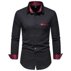 Men's Casual Long Sleeve Dress Shirt Regular Fit Button Down Shirts (Color: Black, size: S)