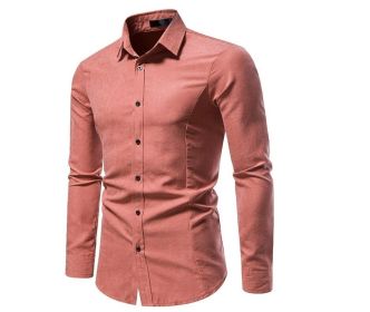 Men's Long Sleeve Regular fit Casual Shirt (Color: Pink, size: S)