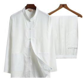 Men's 2 Pieces Cotton Linen Shirt and Pants Beach Yoga Top (Color: White, size: S)