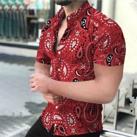 2022 Men's Summer Lapel T-Shirt Shirts Hawaiian Short Sleeve Shirts short sleeve (Color: As shown, size: M)