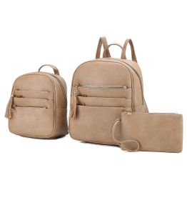 MKF Collection Roxane Vegan Leather Women's Backpack with Mini Backpack and Wristlet Pouch- 3 pieces by Mia k (Color: Tan, Material: Vegan Leather)