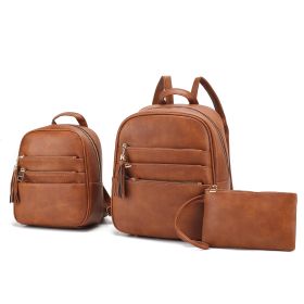 MKF Collection Roxane Vegan Leather Women's Backpack with Mini Backpack and Wristlet Pouch- 3 pieces by Mia k (Color: Brown, Material: Vegan Leather)