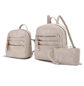 MKF Collection Roxane Vegan Leather Women's Backpack with Mini Backpack and Wristlet Pouch- 3 pieces by Mia k (Color: Beige, Material: Vegan Leather)