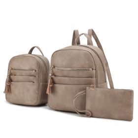 MKF Collection Roxane Vegan Leather Women's Backpack with Mini Backpack and Wristlet Pouch- 3 pieces by Mia k (Color: Stone, Material: Vegan Leather)