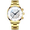 Men's Three Eyes Gold Steel Band Calendar Quartz Watch