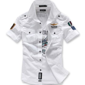 Mens Short Sleeve Military Style Shirt (Color: White, size: M)