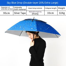 Headworn Double Layer Windproof And Rainproof Fishing Umbrella Hat (Option: Blue-95cm)