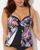 Multi Leaves Faux Flyaway Underwire Tankini Top