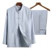 Men's 2 Pieces Cotton Linen Shirt and Pants Beach Yoga Top