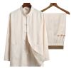 Men's 2 Pieces Cotton Linen Shirt and Pants Beach Yoga Top