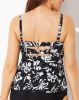 Black White Floral Faux Flyaway Underwire Tankini Top