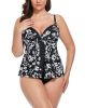 Black White Floral Faux Flyaway Underwire Tankini Top