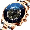 Men's Three Eyes Gold Steel Band Calendar Quartz Watch