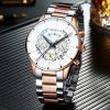 Men's Three Eyes Gold Steel Band Calendar Quartz Watch