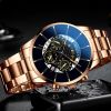 Men's Three Eyes Gold Steel Band Calendar Quartz Watch