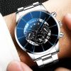 Men's Three Eyes Gold Steel Band Calendar Quartz Watch